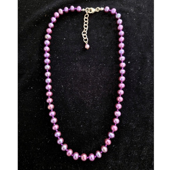 Jewelry - VTG Purple Peacock Cultured Pearl Necklace 925 Sterling Silver Hand Knotted 18"